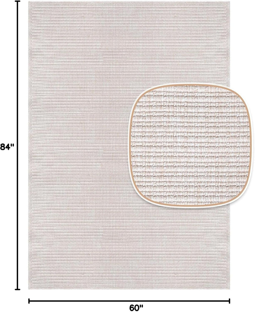 Easy Jute Off White Rug 5x7 Solid Washable Durable Outdoor Indoor Area Rugs for Living Dining Room Patio Office Stain