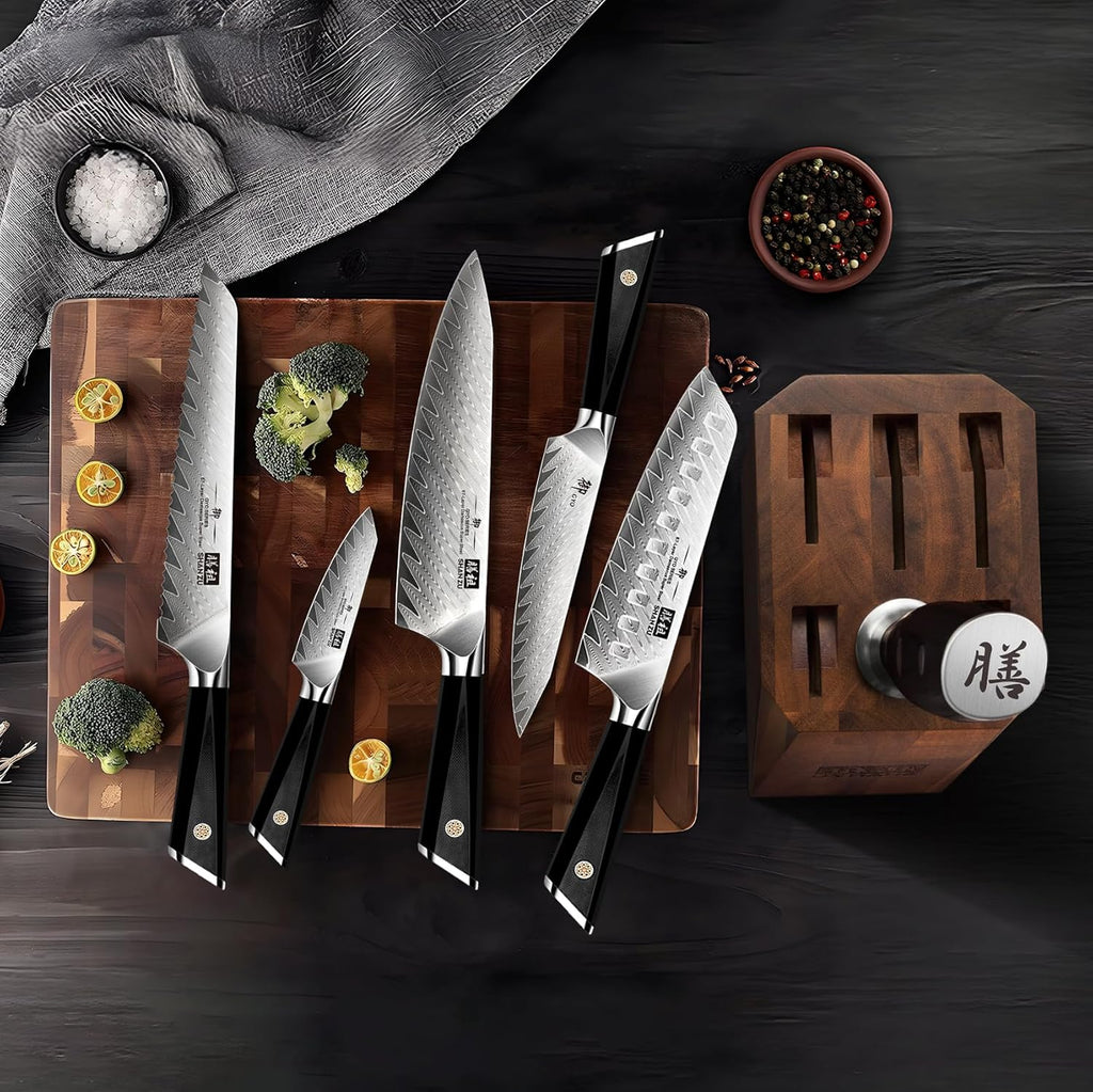 7-Piece Damascus Knife Set | Professional Kitchen Knife Sets for Chefs, Japanese 10Cr15MoV Super Steel Knife Block