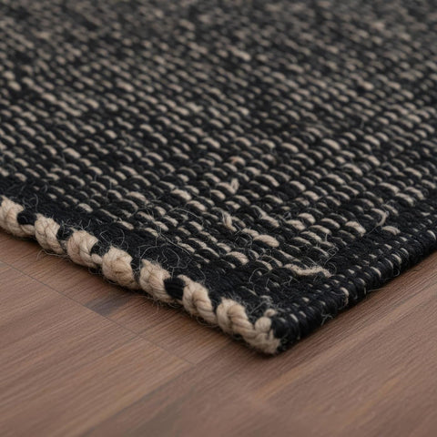 Black 2X3 Jute Rug Braided Construction - Farmhouse Woven Carpet - Mid-Century Modern Floor Covering