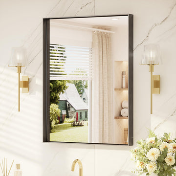 Black Bathroom Mirror 24" x 32" Matte Black Vanity Mirror for Over Sink, Tempered Glass, Modern Farmhouse Rectangle