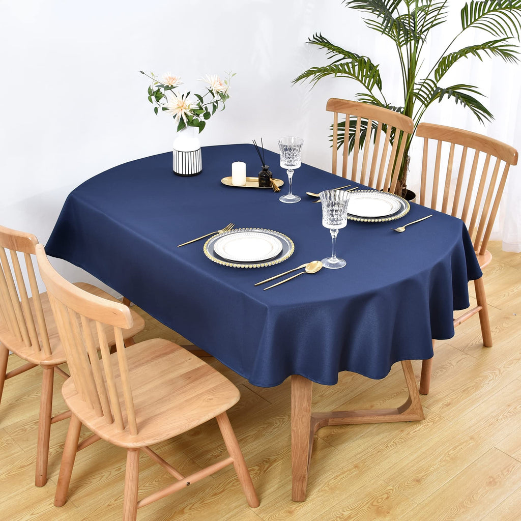 Oval Tablecloth 60 x 84 Inch Washable Fabric Table Cloth Solid Navy Blue Table Cover for Dining Wedding Party Banquet