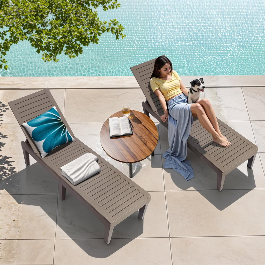 Outdoor Chaise Lounge Chairs Set (Grey, 2pcs)