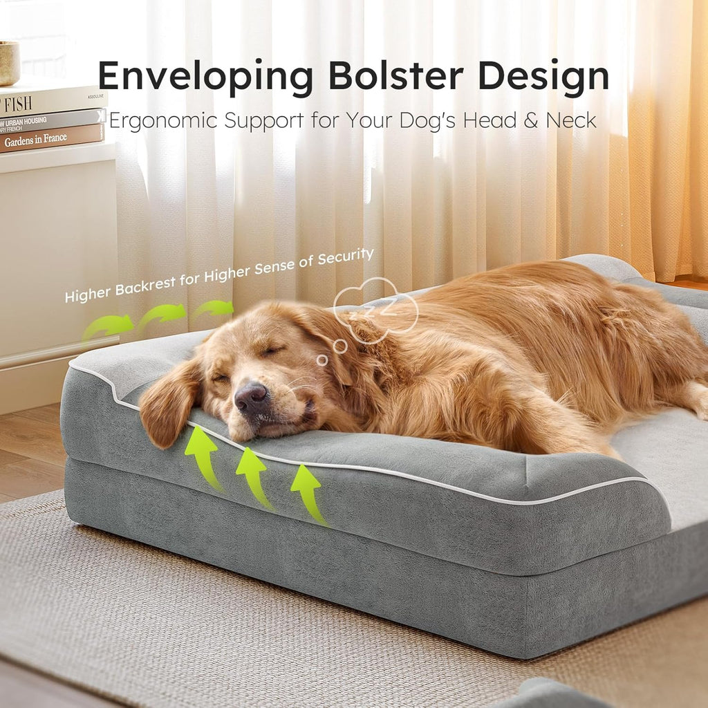 Extra Large Dog Bed, Orthopedic Dog Bed with Cooling Gel Memory Foam