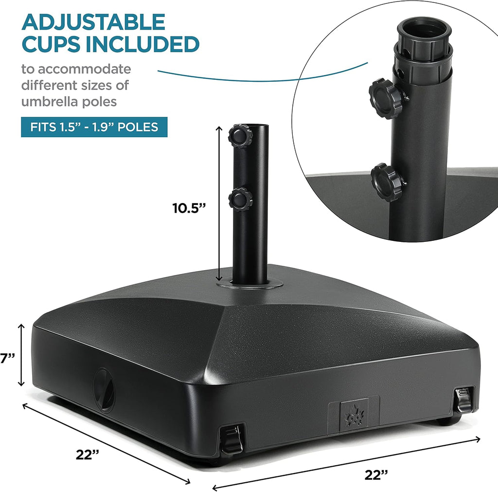 Umbrella Base - Fillable Umbrella Pole Holder 2 Knobs, with Heavy Duty Windproof Design . 4 Wheels, 2 Locks