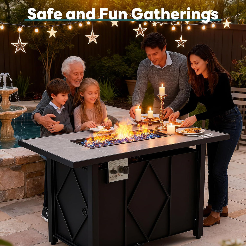 43 Inch Propane Fire Pit Table, 50,000 BTU Outdoor Gas Fire Table | Firepit Table for Outside, 2-in-1 Removable Lid