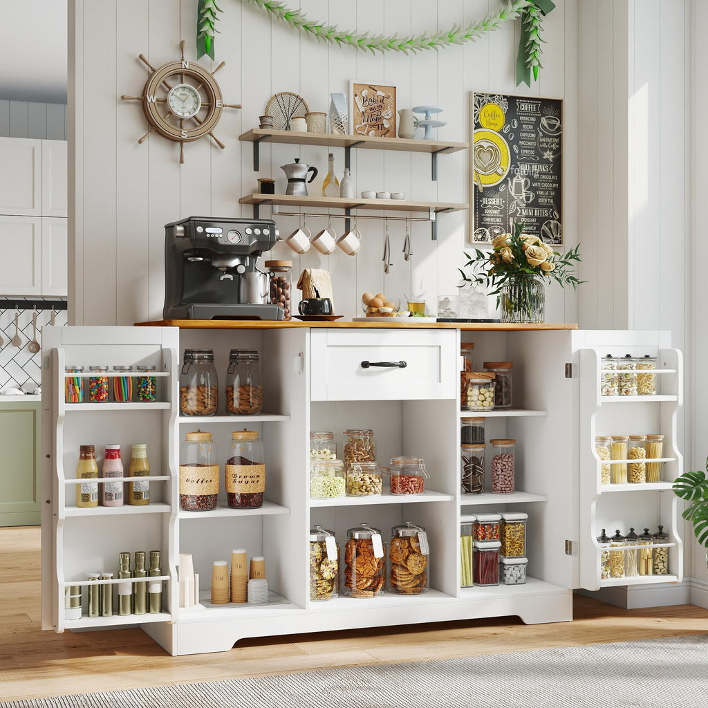 45" Kitchen Sideboard Buffet Cabinet with Storage, White and Rustic