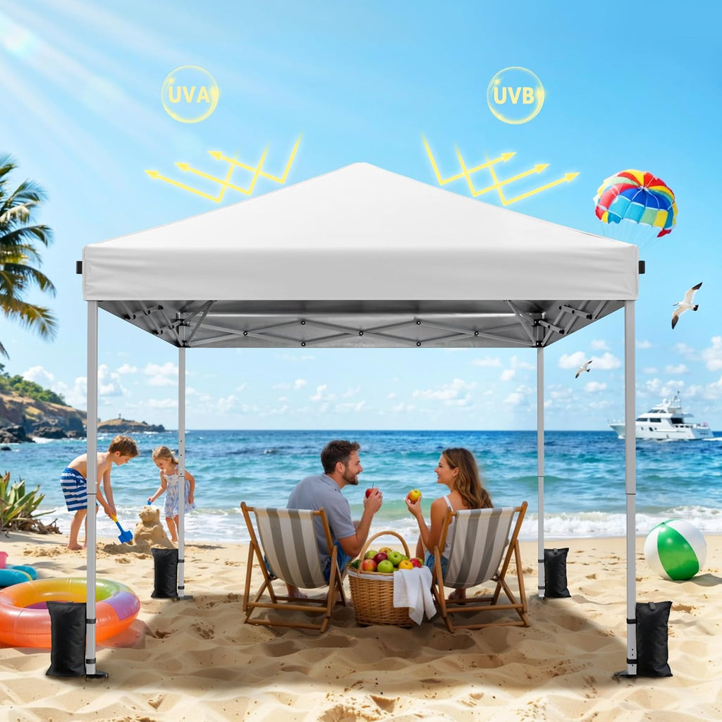 10x10 Pop Up Canopy Tent, Instant Setup Portable Canopy with Carry Bag, 4 Sandbags and 8 Stakes Events