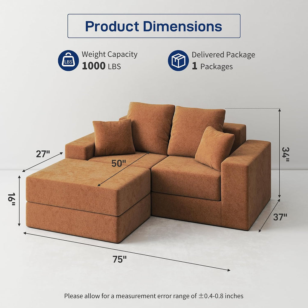 Cloud Modular Sectional Sofa, Comfy Boneless Couch , Modern L-Shaped Couch with Reversible Chaise, Customizable
