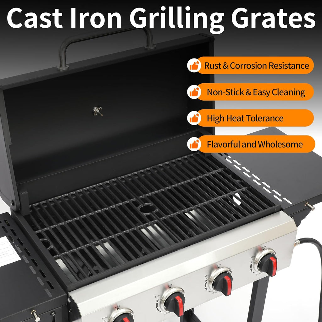 4-Burner Propane Gas Grill, 40,000 BTU BBQ Grill with Cast Iron Grates and Grease Management System