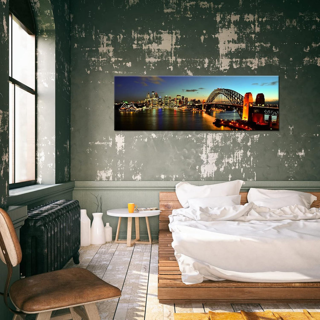 Large Modern City Night Picture for Wall Decor Panoramic Australia Sydney Bridge Cityscape Skyline Canvas Prints