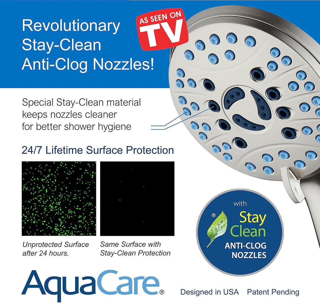 AquaCare High Pressure 8-mode Handheld Shower Head, Anti-clog Nozzles, Built-in Power Wash to Clean Tub, Tile & Pets