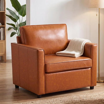 39" Faux Leather Armchair Large Sofa Chair, Caramel