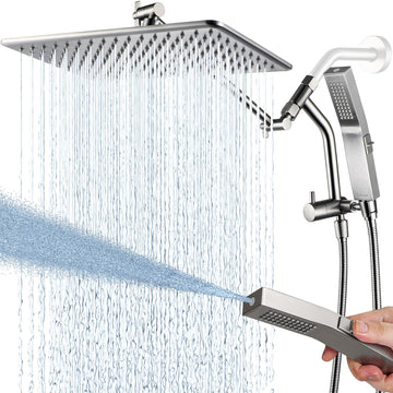 All Metal 14 Inches Rain Shower Head with Handheld Built-in Power Wash Mode, 3-way Diverter with Pause Setting