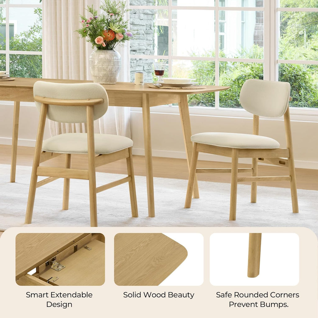 59"-75" Extendable Dining Room Table for 4-6, Modern Wood Dining Table for Small Spaces, Kitchen, Space Saving Hidden