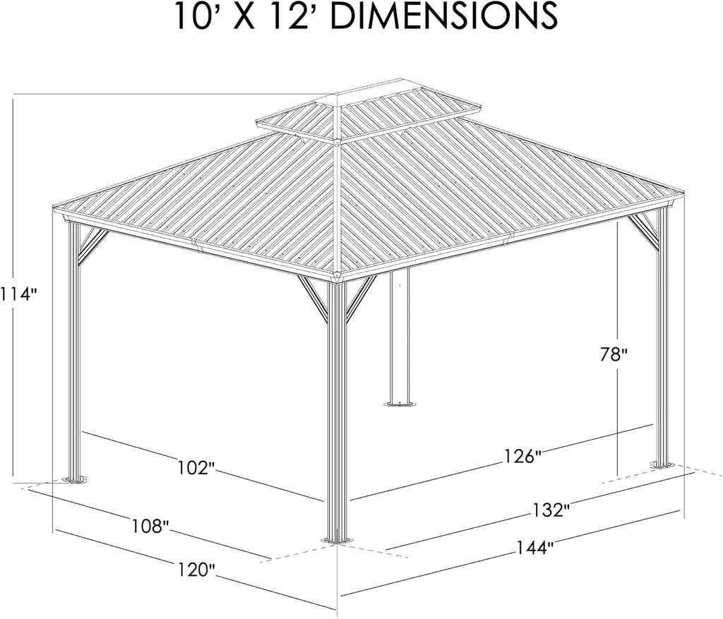 10'x12' Hardtop Gazebo - Permanent Metal Pavilion with Netting and Shaded Curtains for Patio, Backyard