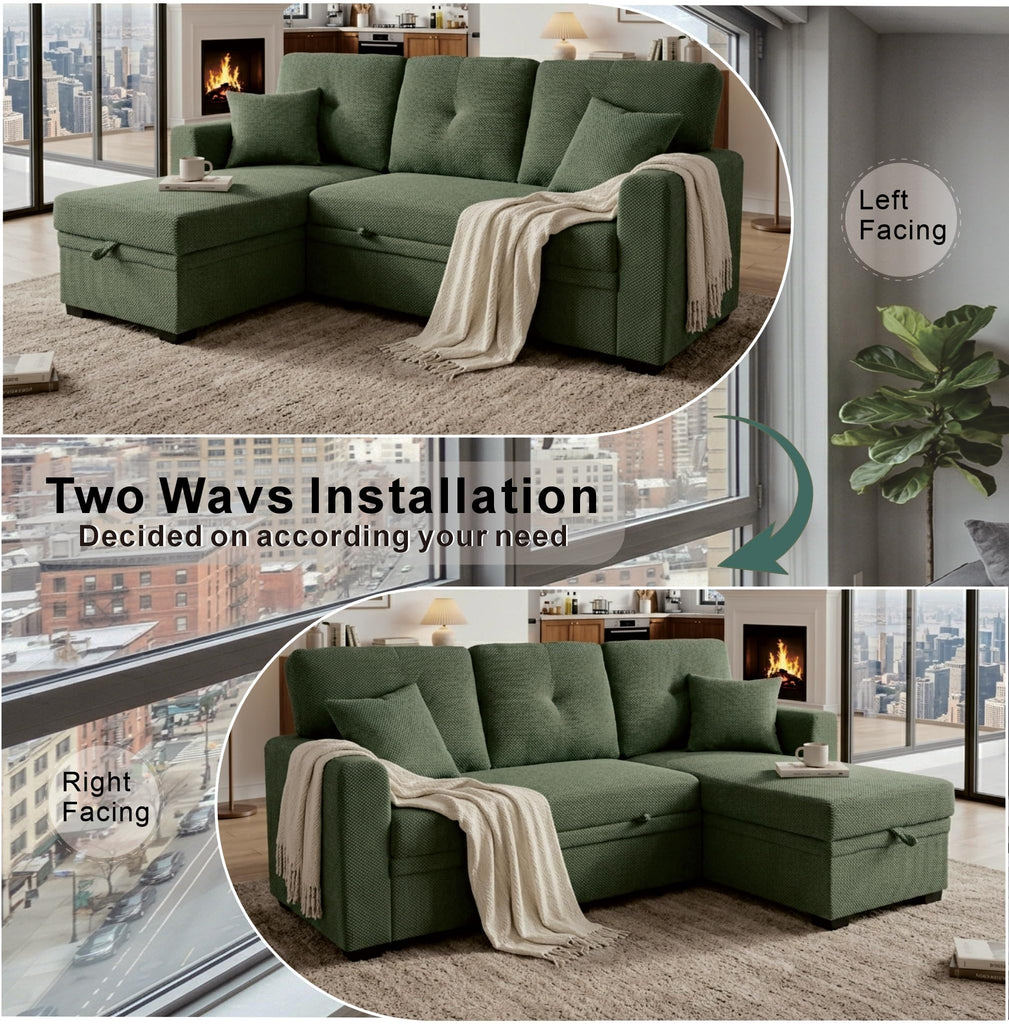 71" Sectional L Shaped Pull Out Sofa Bed, Sleeper Sofa with Reversible Chaise, 3 Seater Modular Sectional Sofa with