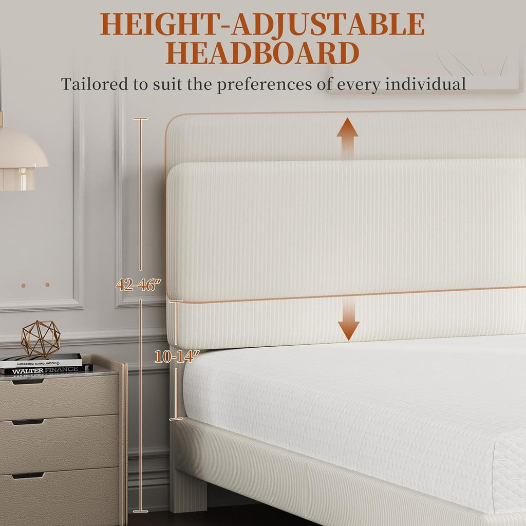 Queen Bed Frames with Adjustable Headboard, Chenille Fabric Upholstered Headboard/Platform Bed