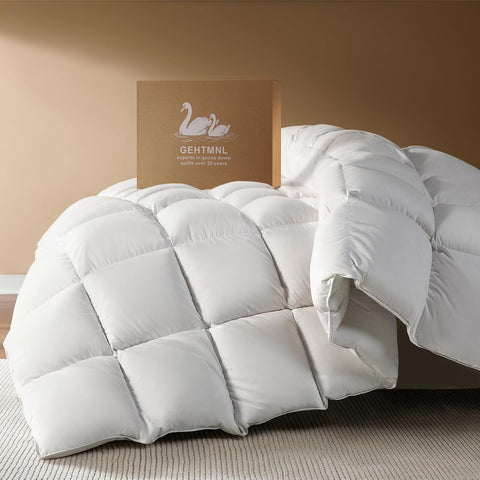 Goose Down Fiber Comforter Queen - All Season Naturally Breathable Down Comforters