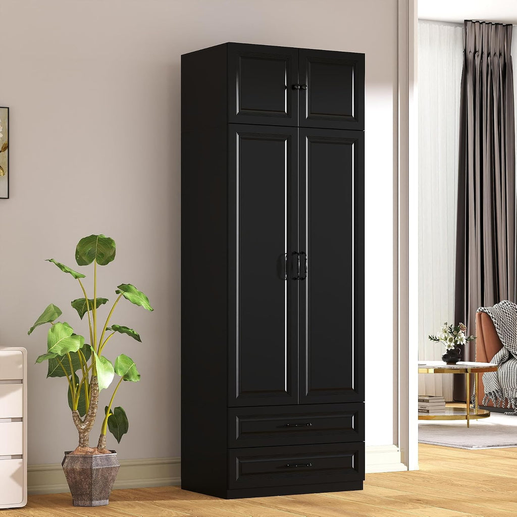 Armoire Wardrobe Closet with Drawers: Bedroom Armoires with Hanging Rod, Wooden Closet Cabinet for Hanging Clothes