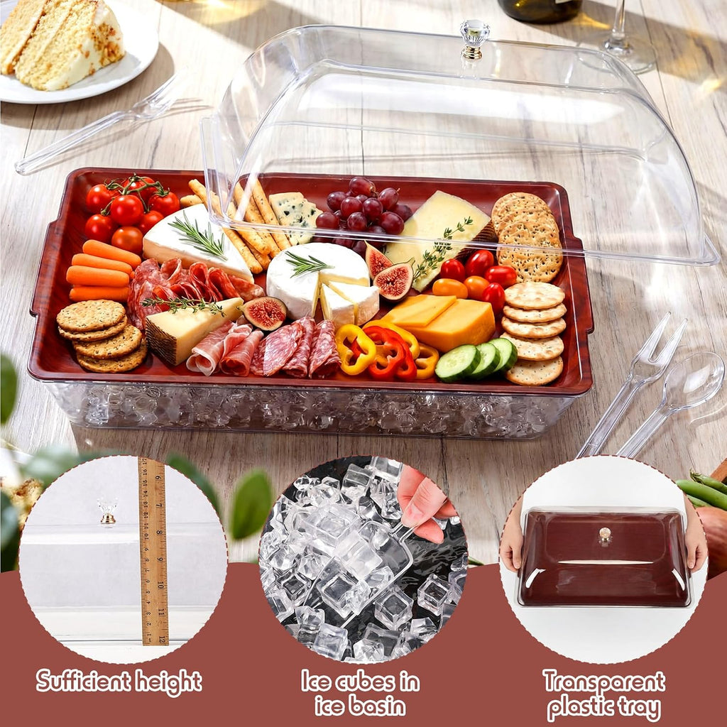 16" x 9" Chilled Serving Tray for Parties with lids Compartments Ice Chilled Party Platter Charcuterie Serving Board