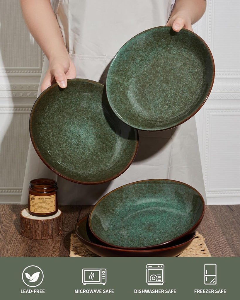 8.75 Inch Large Ceramic Pasta Bowls, 32 Oz Reactive Glaze Stoneware Pasta Serving Bowls Set of 4 , Wide Bowls for