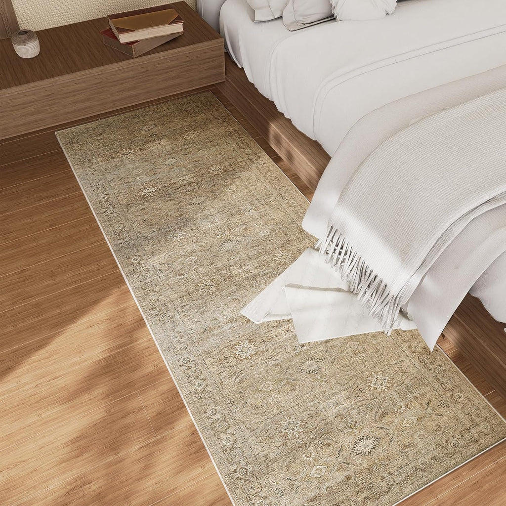 Machine Washable Runner Rugs : 2'6"x8' Kitchen Runner Rug with Rubber Backing Non Slip Low Pile Soft Faux Wool Boho