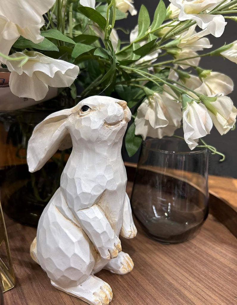 Easter Bunny Decoration, Decorative Farmhouse Modern Standing White Rabbit Bunny Figurine, Home Decor Accents Carved