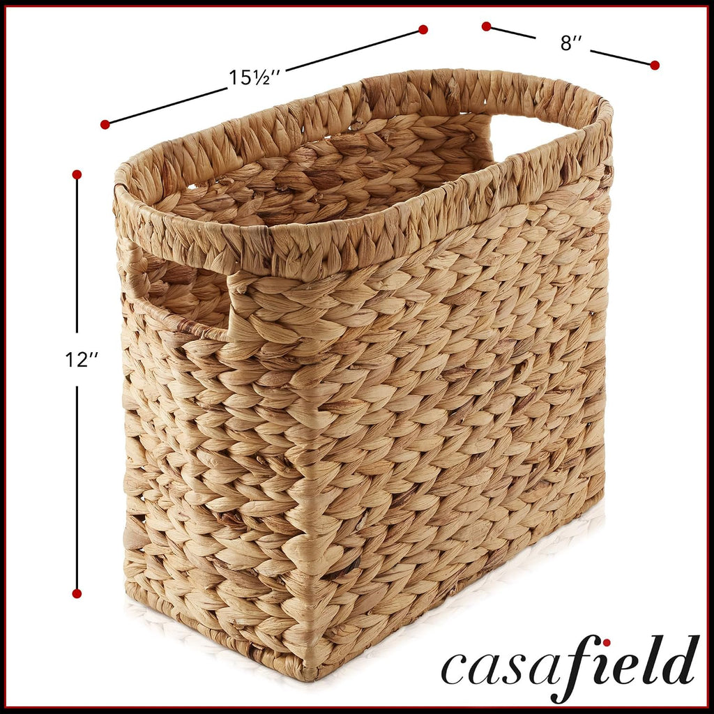 Woven Magazine Holder with Handles, Natural - Water Hyacinth Storage Basket