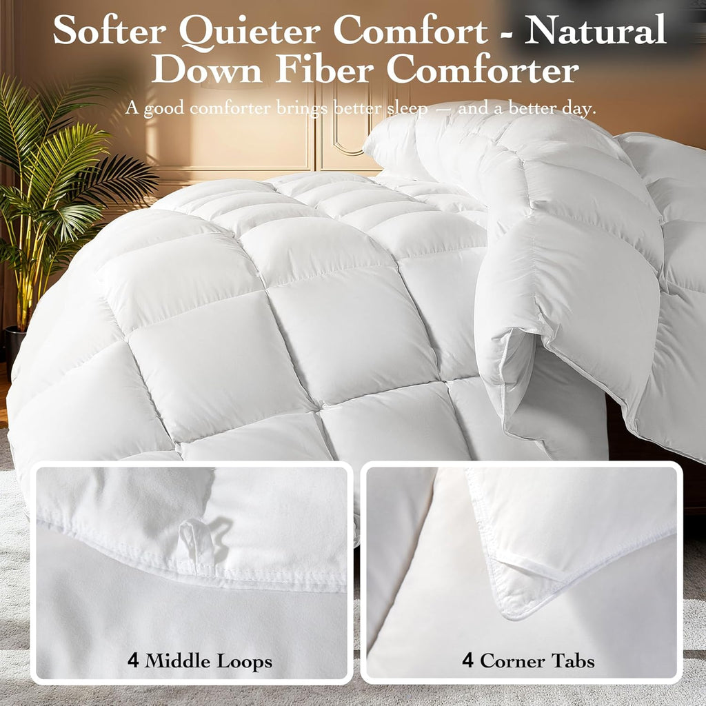 Goose Down Fiber Comforter King - All Season Naturally Breathable Down Comforters