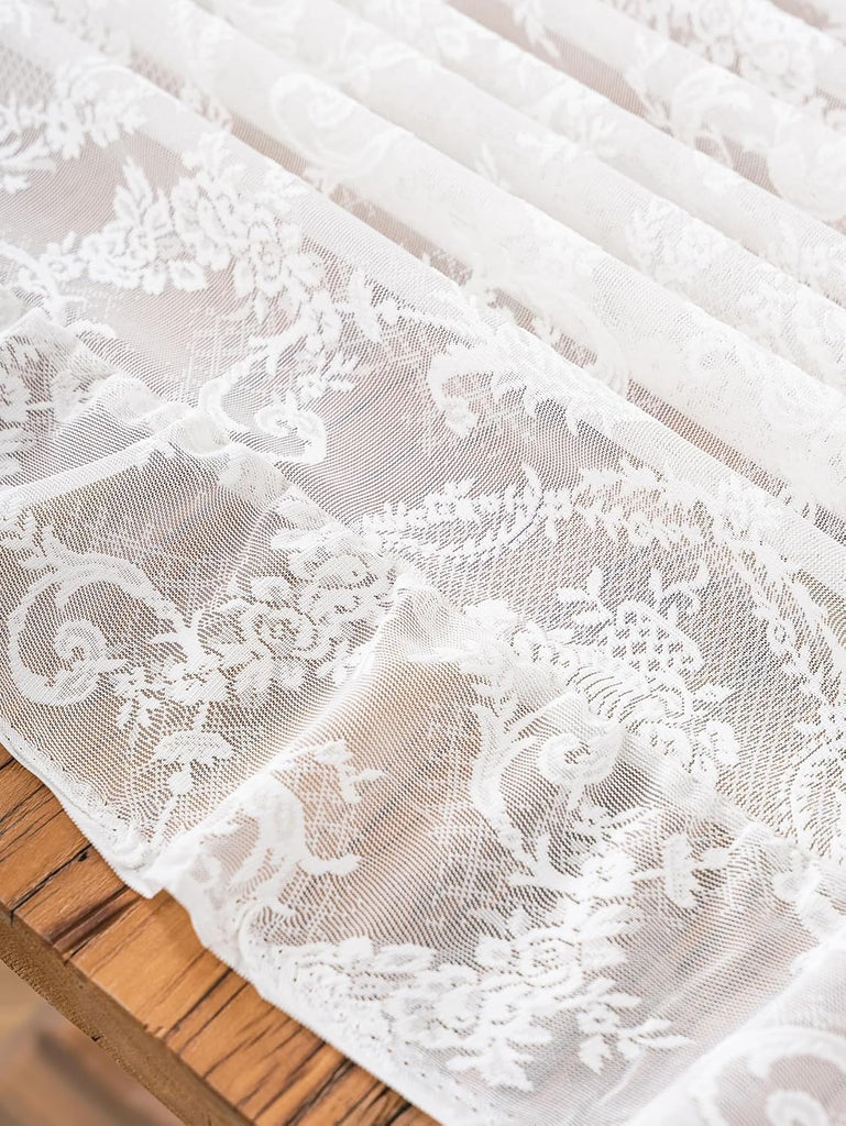 White French Lace Ruffle Tablecloth 60 x 102 Inch with Ruffled Edge, Fits Round and Rectangular Tabl