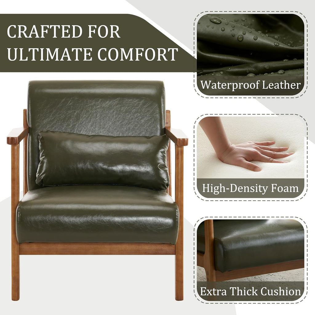 Modern Lounge Chair and Ottoman — Green Faux Leather