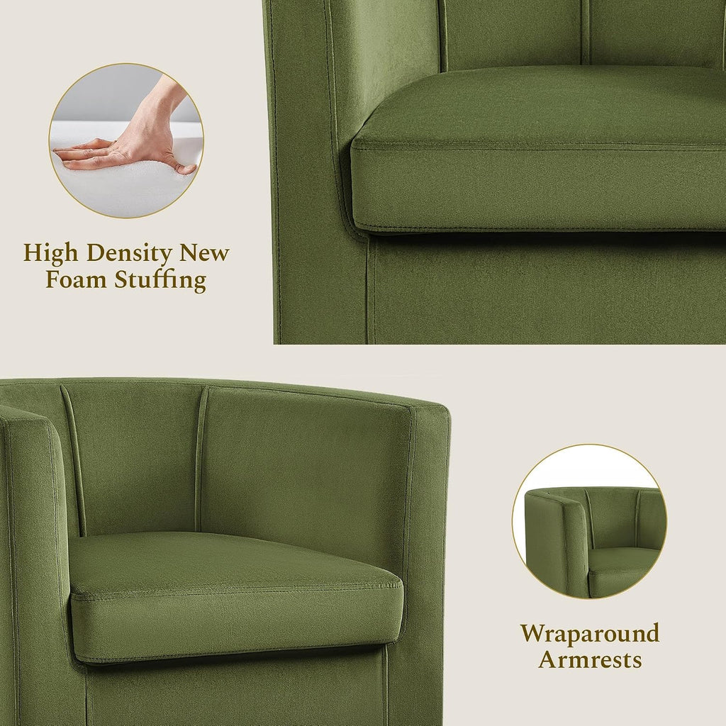 Velvet Accent Chair, Modern and Comfortable Armchairs, Upholstered Barrel Sofa Chair Bedroom Waiting Room, Olive