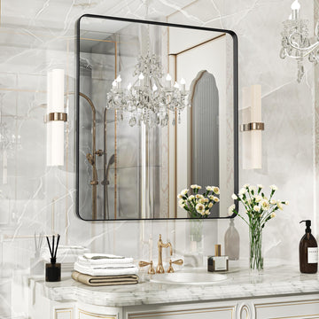 32×36 Black Bathroom Mirror, Rectangular Bathroom Vanity Mirror for Wall with Rounded Corners & Aluminum Alloy Frame