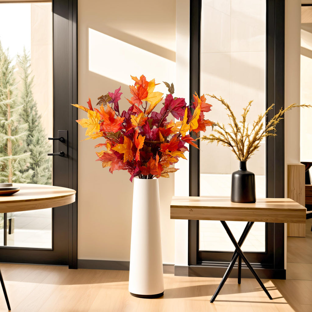 Artificial Fall Maple Leaves Stem, 21.6" Fake Branches, 6PCS