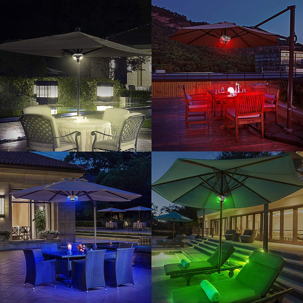 Patio Umbrella Light Battery Operated, Outdoor Table Umbrella Lights with Remote and Timer, Color Changing Pole Light
