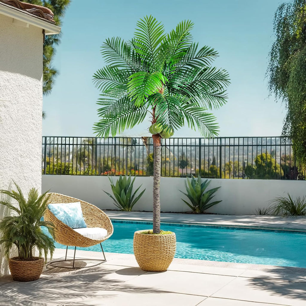 Artificial Phoenix Palm Tree 8.2ft Tall - Fake Large Tropical Tree with Adjustable Leaves, Realistic Faux Sago Palm
