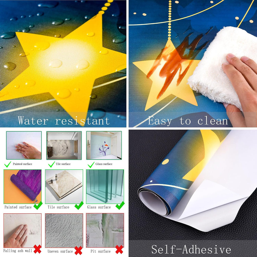 Starry Sky Peel and Stick Wallpaper Mural, Night Celestial Blue | Seamless edge-to-edge match for easy DIY. Starry