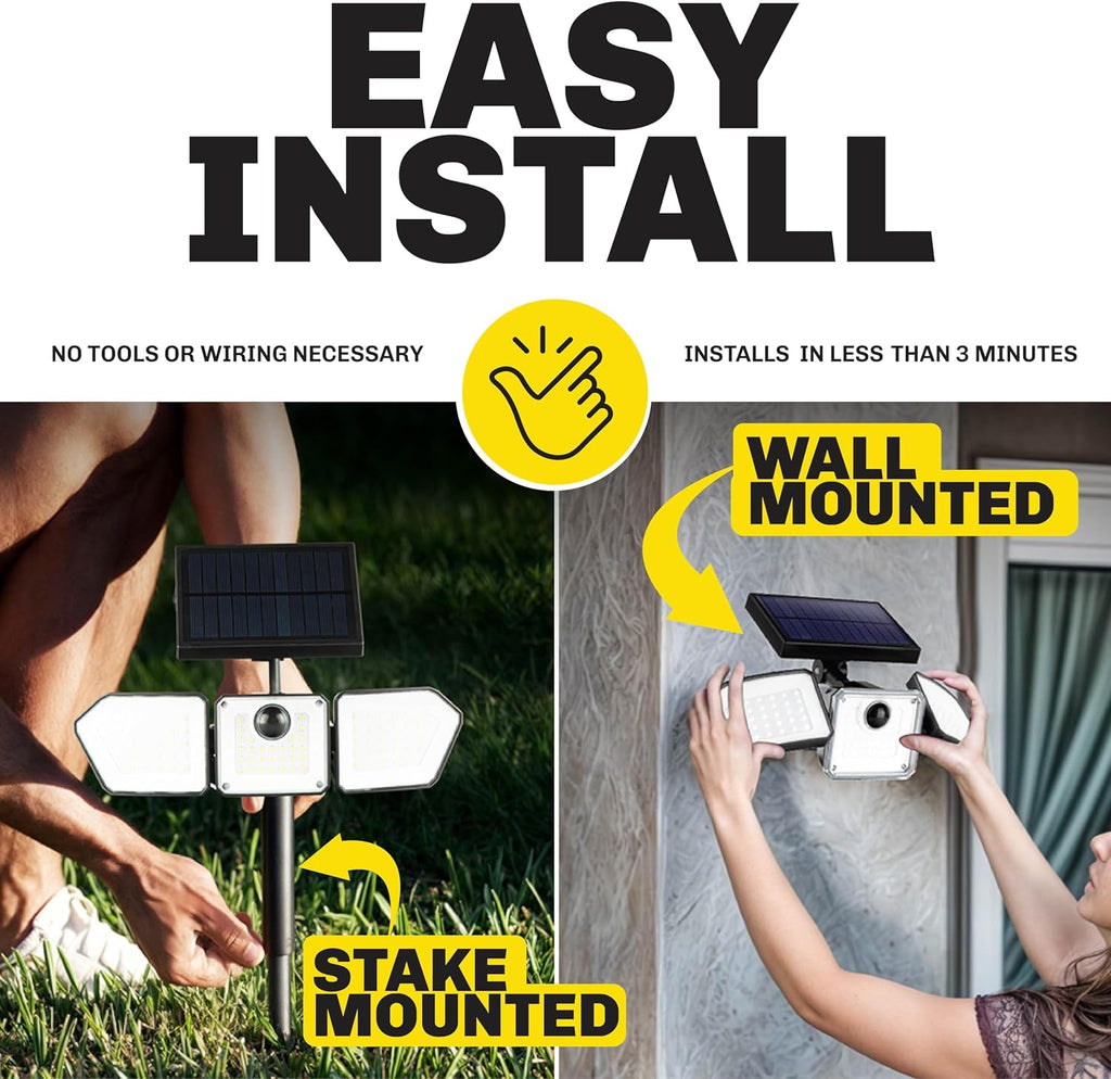 2 Pk Bionic Solar Flood Lights Outdoor Motion Sensor | 500 Lumens, Wireless, Waterproof Security Lights for Outside