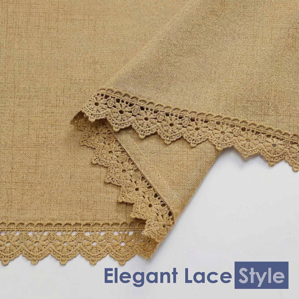 Lace Short Kitchen Curtains 36 Inch Length - Light Filtering Faux Linen Living Room Half Window Curtains, Farmhouse
