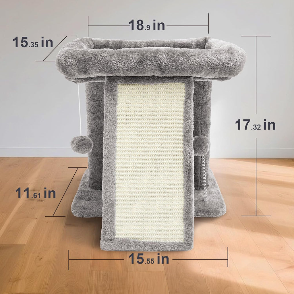 17.1-inch Small Cat Tree Tower with Scratching Post for Indoor Cats,Light Grey