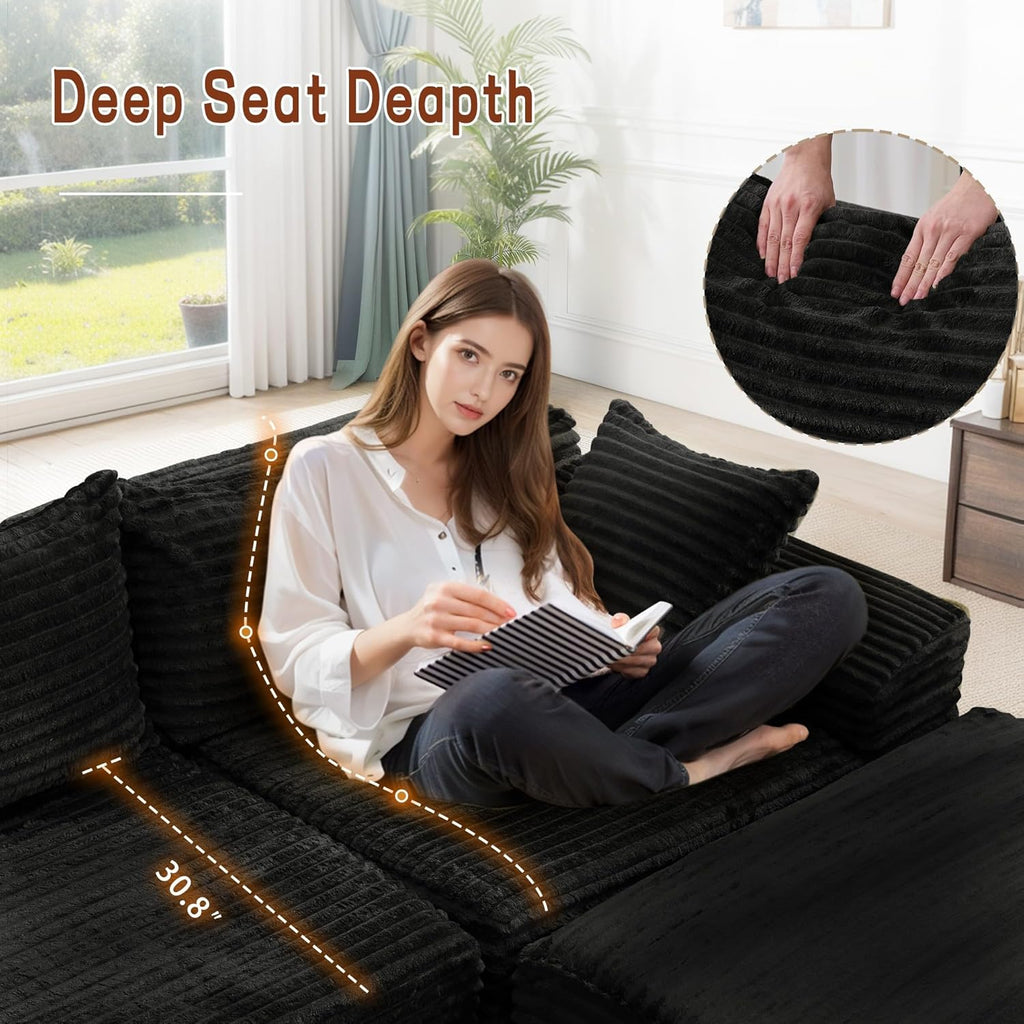 110" L-Shaped Modular Sectional Sofa with Chaise, Boneless Comfy Corduroy Fluffy Couch with Deep Seat and Side Pockets