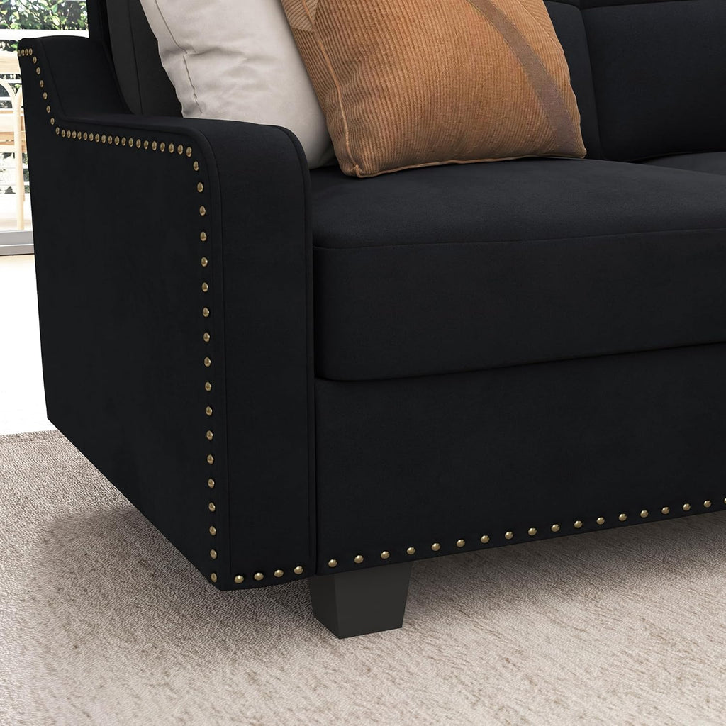Convertible Sectional Sofa L Shaped Couch for Small Apartment Reversible Sectional Couch ,Velvet Black