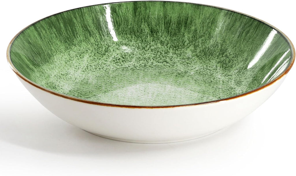 Oceanus 16 Piece Round Shape Porcelain Double Bowl Dinnerware Set, Tableware Set, Table Setting- Service for 4 (Green)