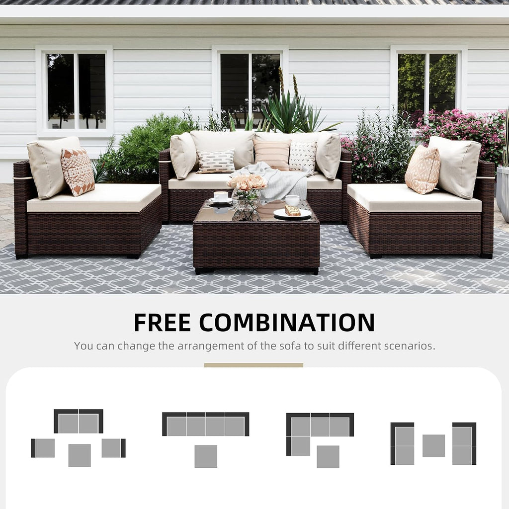 7-Piece Wicker Patio Furniture Set with Coffee Table, White | Outdoor sectional sofa set, patio conversation set for
