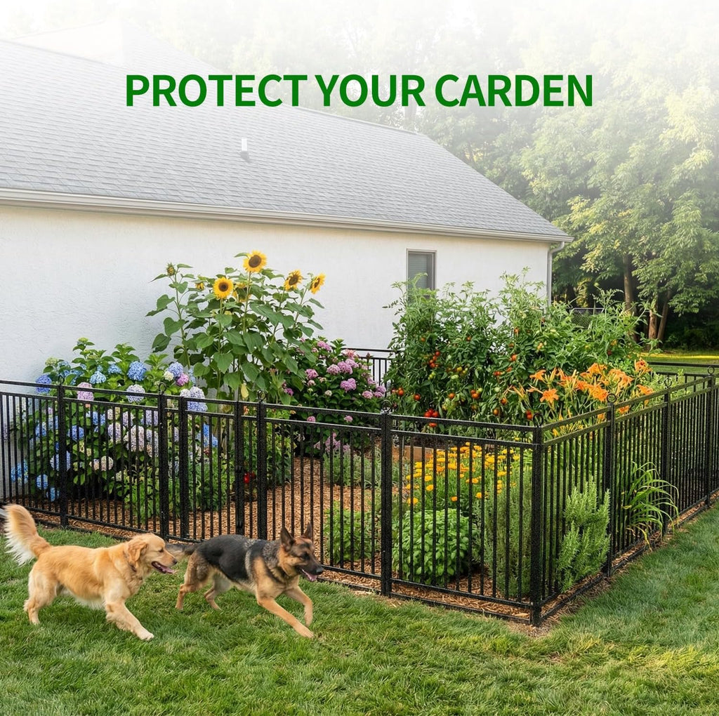 Decorative Garden Fence Metal Dog Fence Outdoor, 40in (H) x 36ft (L), 14 Panels + 2 Gates, Heavy Duty Garden Fencing