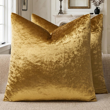 Crushed Gold Velvet Throw Pillow Covers 18x18 Pack of 2