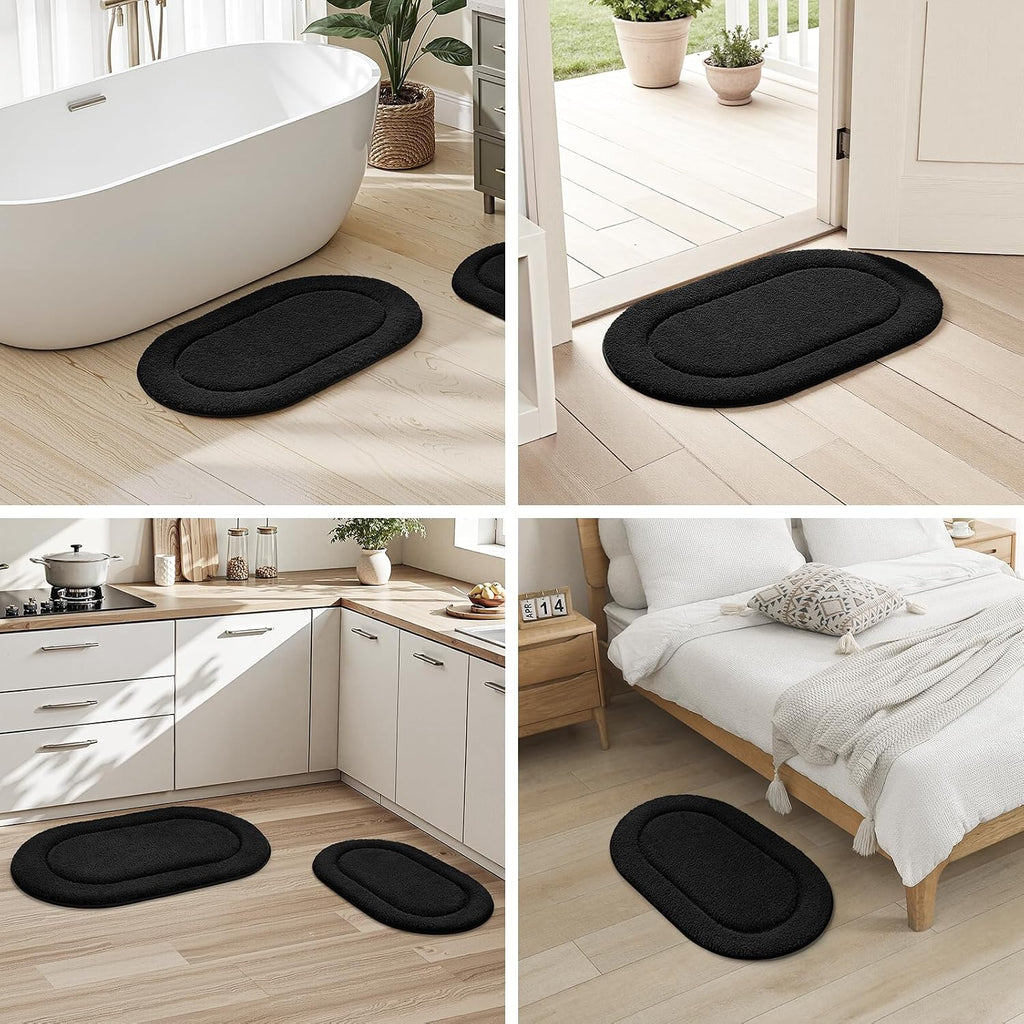 Black Bathroom Rugs Sets, 2 Piece Small Bathroom Rugs, Soft, Absorbent Microfiber Mats, Machine Washable Bath Mats