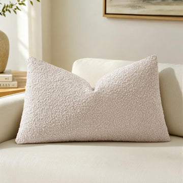 Textured Boucle Lumbar Pillow Cover for Bed 12x24 Beige