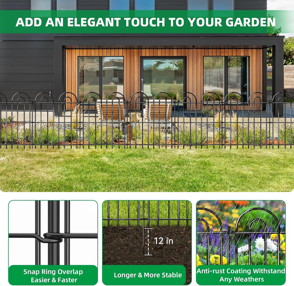 25 Panels Decorative Garden Fence, 32 in(H) X 50 ft(L) No Dig Dog Fence Outdoor for Yard, Rustproof Tall Metal Garden
