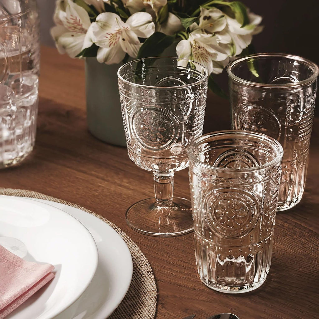 Romantic (Set Of 6) Stemware Glasses, 10.75 Oz. Clear Crystal Glass, Made In Italy.